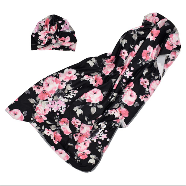 

2pcs newborn baby floral swaddle wrap swaddling sleeping bag blanket headband set