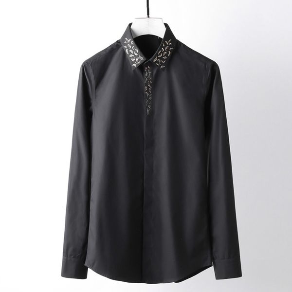 

inlay diamonds collar men shirt hight quality white black long sleeve men dress shirt fashion party wedding man shirts
