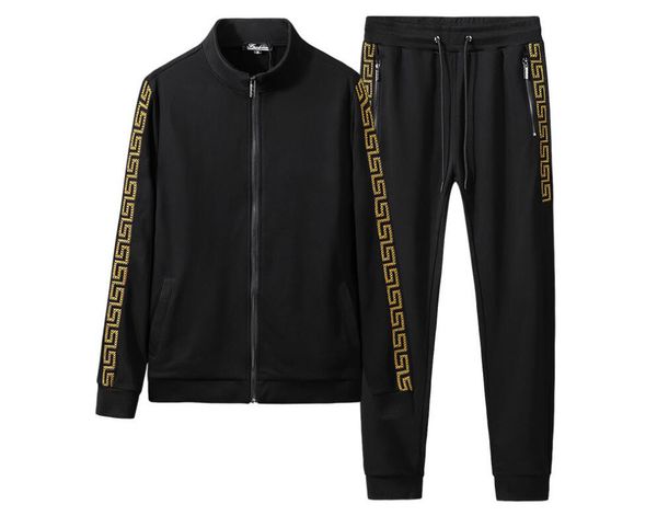 

осень зима новый спортивный комплект с капюшоном вышивка мужской фитнес добавить жир добавить код развлекательный бег свободно движение защи, Gray