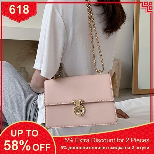 

square crossbody bag solid color fashion pu leather women designer metal chain handbag shoulder messenger bags for women 2020