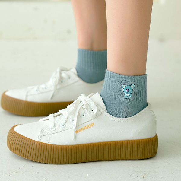 

women's spring and summer cartoon embroidered cotton socks cute college style socks girls low, Black;white