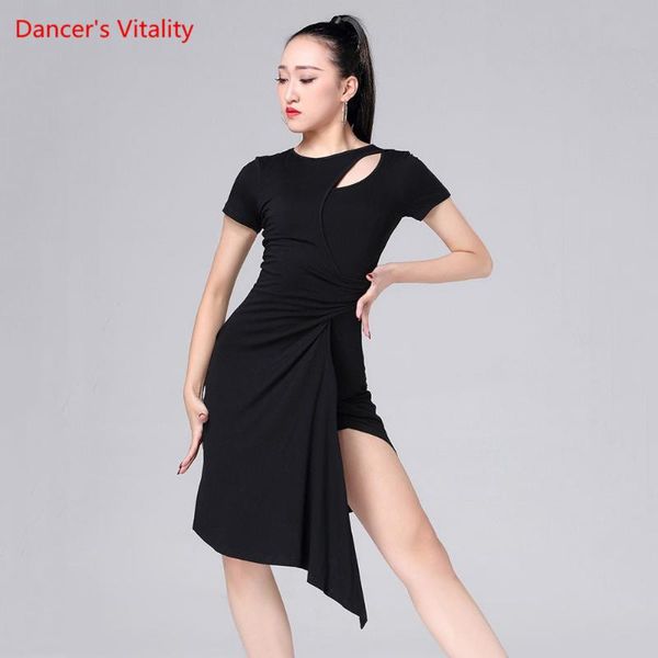 

latin dance exercise costume female dress short sleeve performance clothes profession practice clothing, Black;red