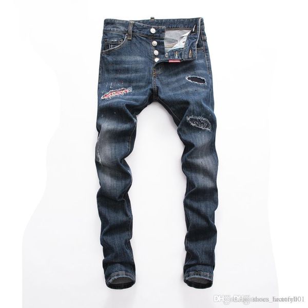 

brand jeans mens luxury designer jeans baggy biker high waisted ripped rock revival black skinny men jean jeckets long pants trousers 073, Blue