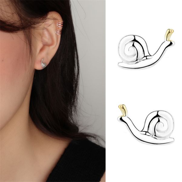 

unique cute small snails golden stud earrings kids girls women 2019 s925 silver new year earings fashion jewelry anel feminino, Golden;silver