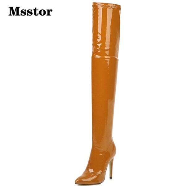 

patent leather thigh high boots stiletto fashion party black zipper over knee boots womens pointed toe winter shoes women