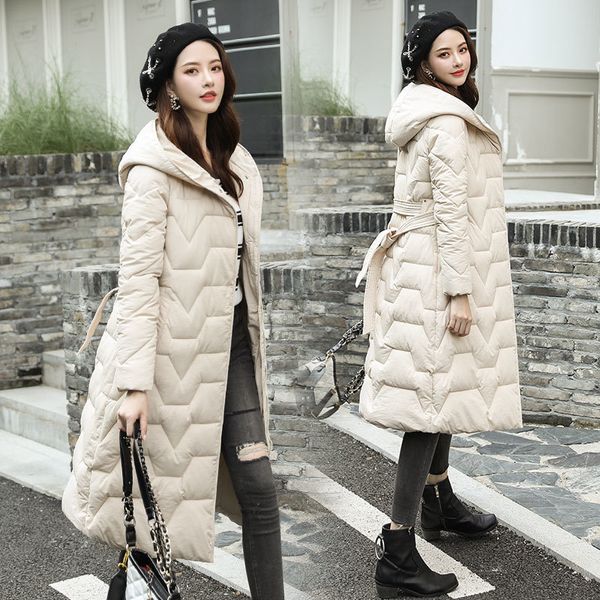 

girls long fund 2019 self-cultivation waist cotton-padded jacket woman winter clothes thickening down cotton loose coat tide, Black