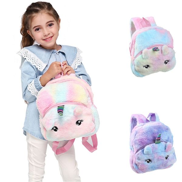 

1 pc cute unicorn plush backpack girls children cartoon primary school bag double shoulder book capacity bag satchel backpack