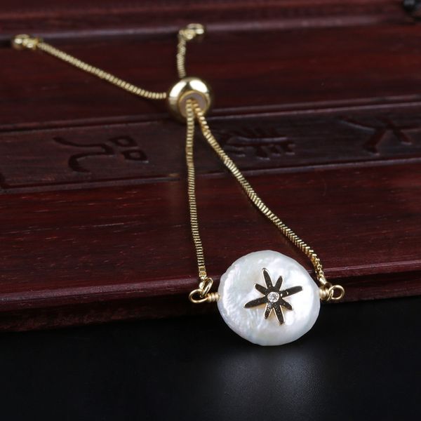 

white cz tiny star of david charm freshwater pearl bead charms dainty gold link bracelet for women wedding birthday jewelry gift, Black