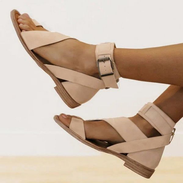 

loozykit summer women beach sandals flat casual shoes buckle strap lady open toe pu flat fashion sandalias mujer sapato feminino, Black