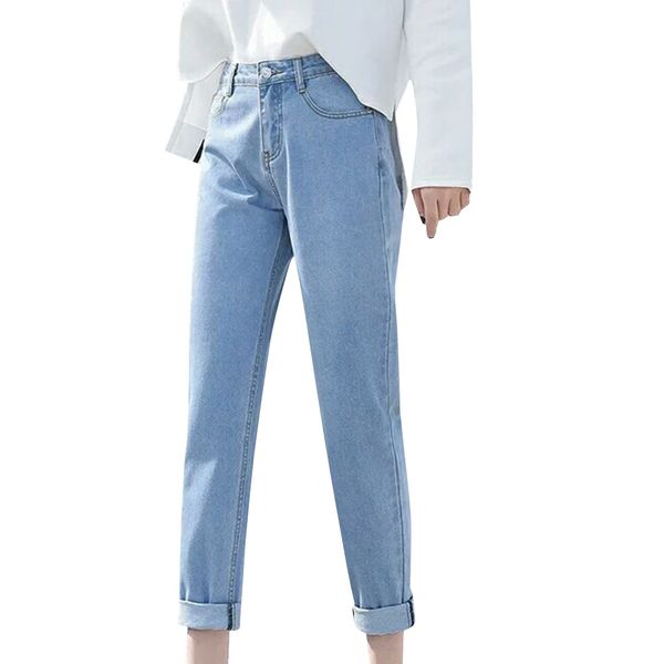 

women fashion trousers high waist jeans straight loose casual long pants jl, Blue
