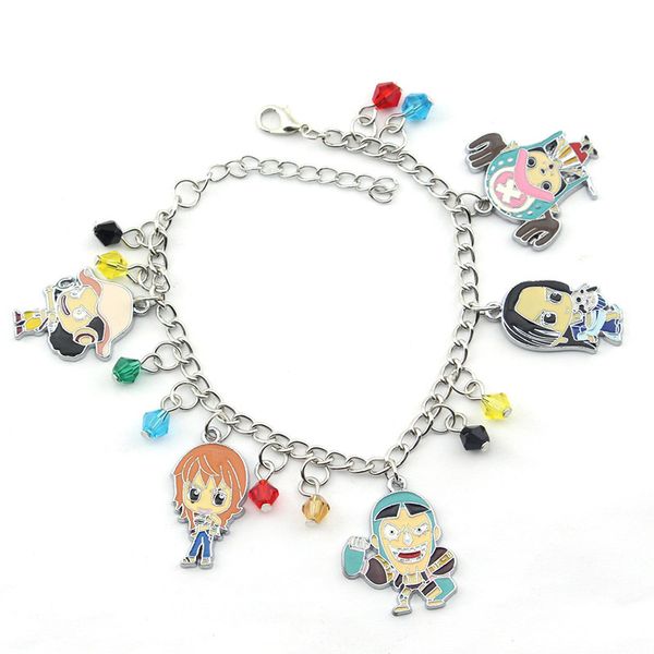 

anime one piece bracelet usopp nami franky boa hancock tony tony chopper metal bracelet cute funny cartoon jewelry accessories, Black