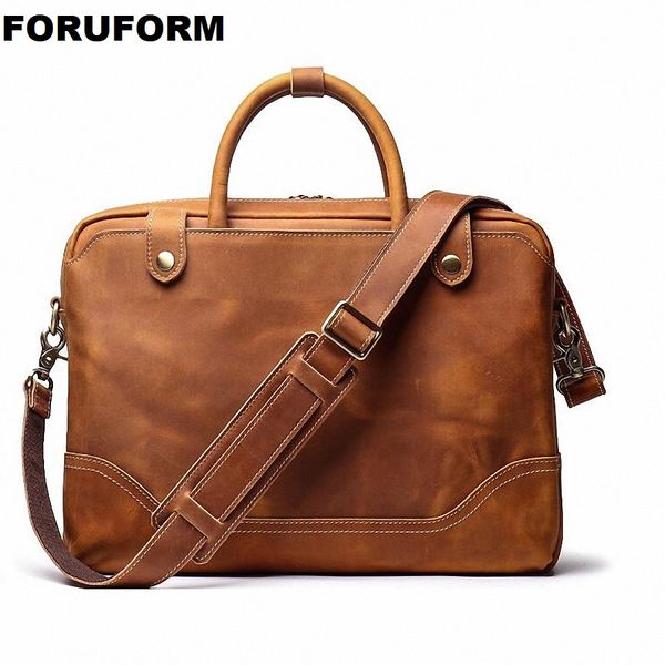 

men crazy horse genuine leather business briefcase 15.6 inch lapdocument case fashion attache messenger bag tote portfolio
