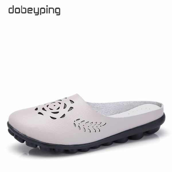 

dobeyping 2018 casual summer shoes woman genuine leather flats women hollow women's loafers female solid shoe large size 35-44, Black