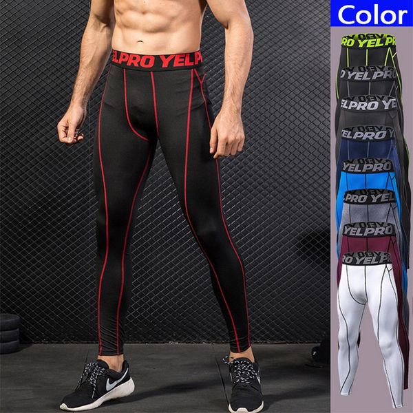 

men's sports tights fitness running training breathable trousers quick-drying stretch sports pants, Black;blue