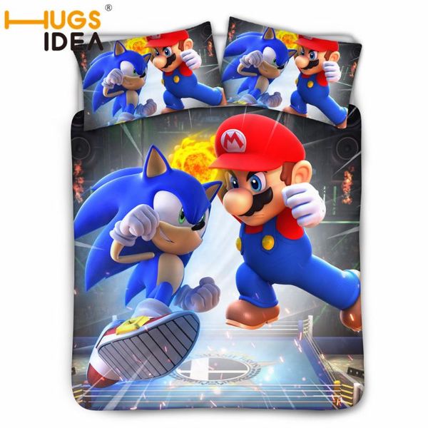 

hugsidea sonic the hedgehog printed duvet cover for kids 3 pcs bedding sheet sonic&mario bedding set bedspread pillow sheet