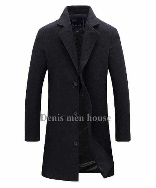 

custom made men's wool jackets spring autumn winter brand men woolen coats middle long jackets and coats mens warm coat, Black