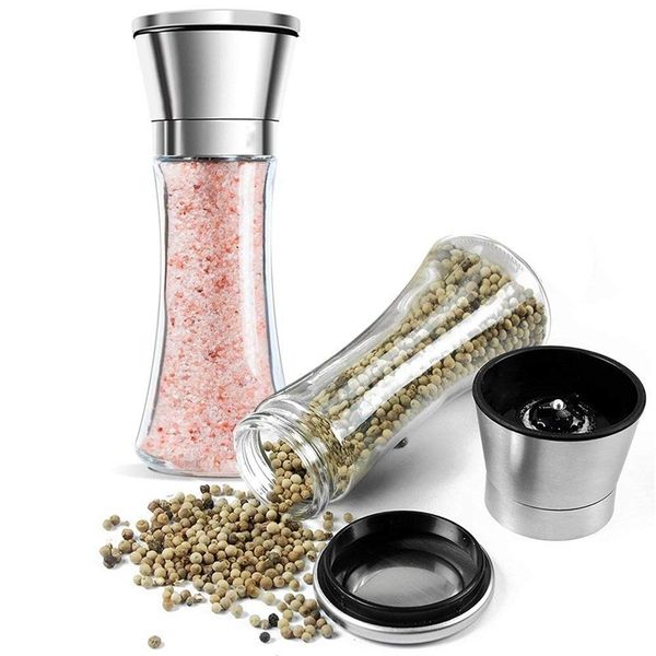 

abss-salt and pepper mill shakers, stainless steel manual sea salt mills, adjustable ceramic pepper grinder with glass body