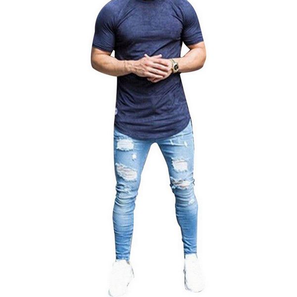 

2019 autumn ripped jeans for men classic black blue skinny slim denim pants biker hip hop jeans with hole casual denim pants