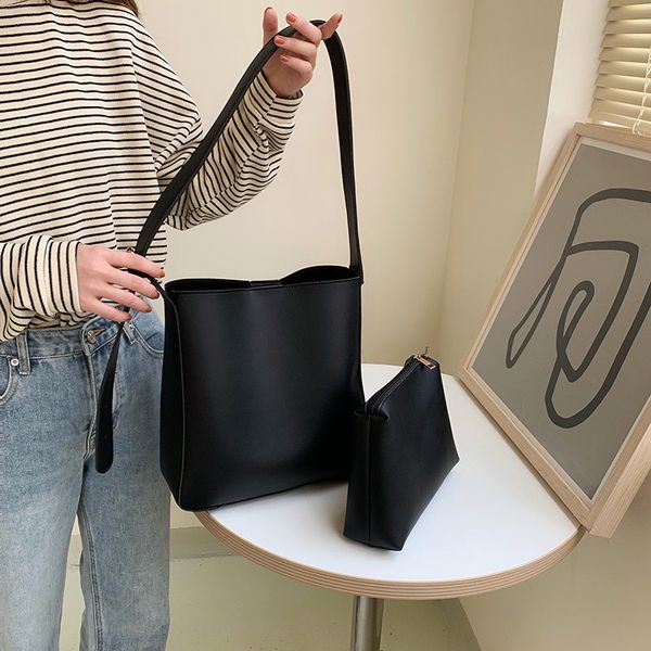 

women's shoulder bags pu leather crossbody bags for women 2020 bucket ladies hand with wide belt travel handbags black
