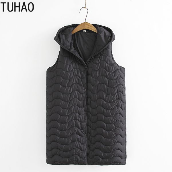 

tuhao winter women's black jacket windproof vests coats plus size 3xl 2xl warm long waistcoat office hooded femme coat vest lz23, Black;white