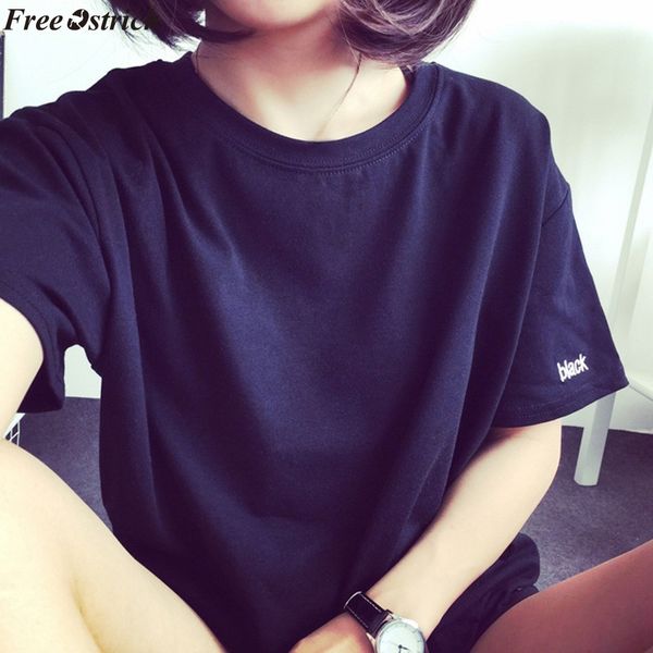 

ostrich women's solid color embroidered o-neck short sleeve t-shirt ladies casual basic white t-shirt summer plus size