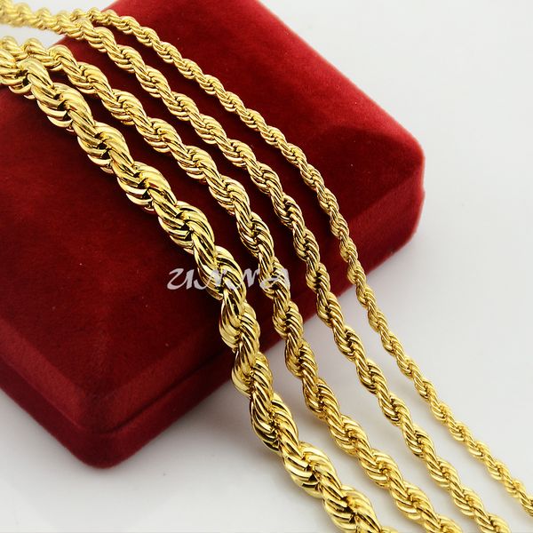 

3mm 4mm 5mm 7mm classic rope necklace for men women boys girls yellow gold color filled twisted link chains long jewelry, Silver