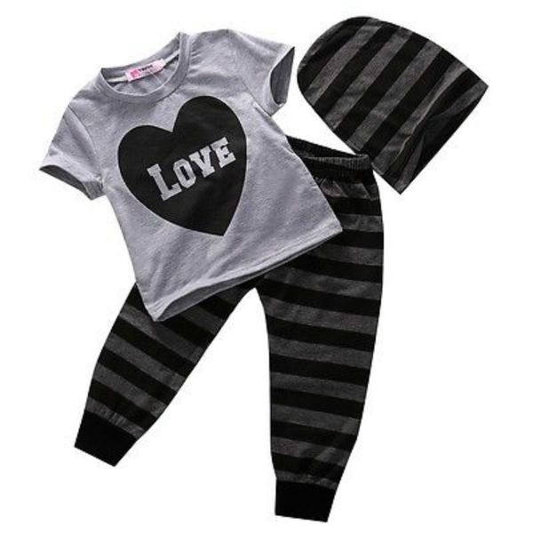 

хлопок новое письмо новорожденный малыш мальчик малыш 3 шт. комплект футболка топ полоса брюки леггинсы шляпа наряды повседневная мягкая оде, Pink;blue