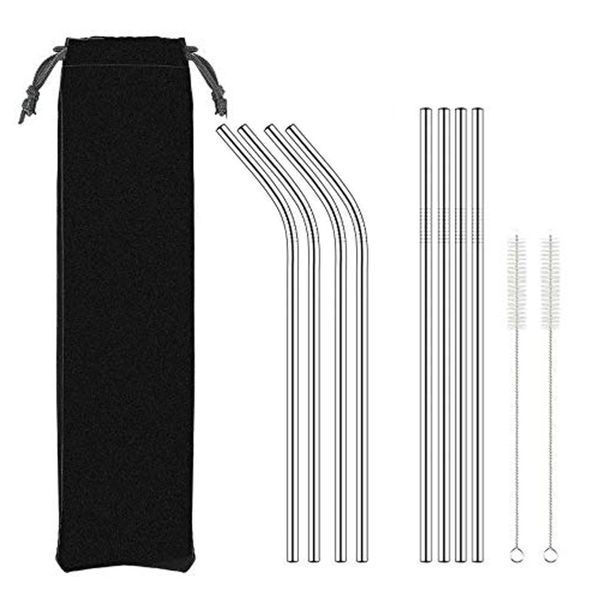 

set of 8 reusable replacement metal stainless steel straws with 2 cleaning brushes for 30oz , rtic, ozark tumbler