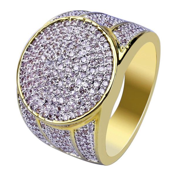 

18k gold plated big size hip hop rings luxury grade quality glaring cubic zirconia circle cluster ring wholesale fashion finger rings lr025, Golden;silver