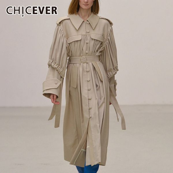 

chicever pu leather ruched women's coats lapel collar puff sleeve high waist lace up female jackets 2019 autumn fashion new, Black