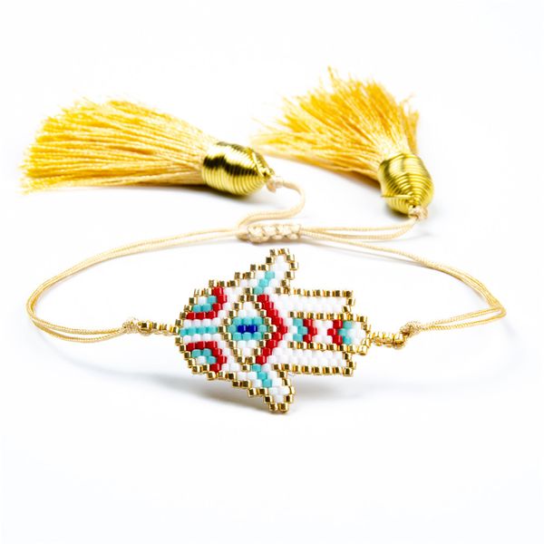 

new arrival bohemian boho tassel evil eye color rope wrap bracelet hamsa hand delica beads handmade pulseras jewelry women gifts, Golden;silver