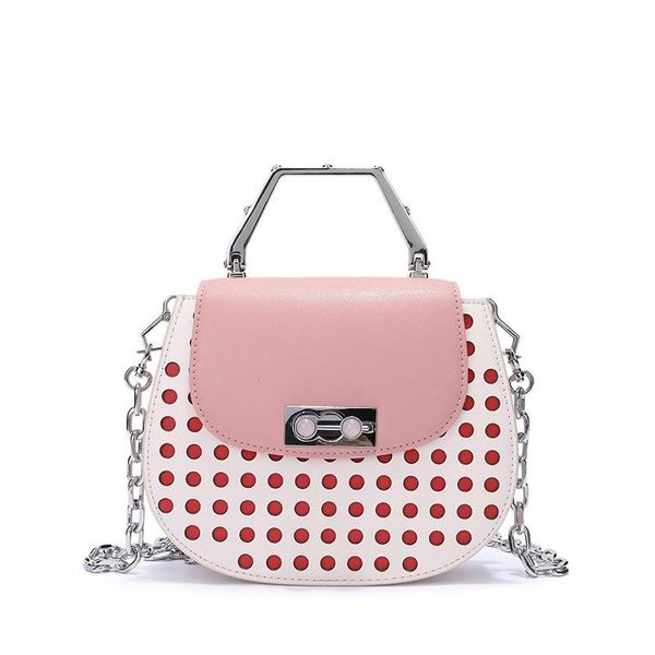 

elegant2019 leather genuine chain messenger woman single shoulder piggy portable cowhide saddle package