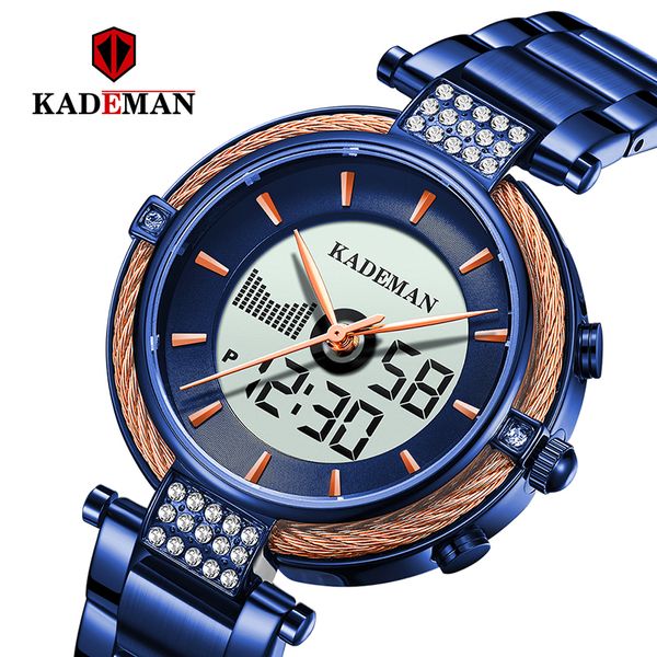

kademan k9080 new elegant quartz and digital women watch lcd screen luxury business style fashion waterproof relogio feminno, Slivery;brown