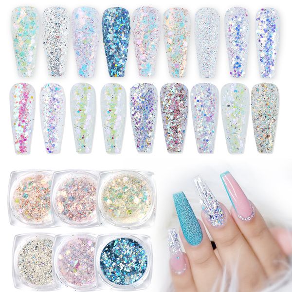 

gradient holographic mix hexagon round flakes for nails paillette sequins clear blue nails diy symphony nail glitter tip, Silver;gold