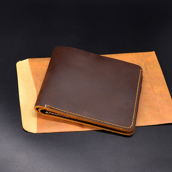 

genuine leather men wallets small purse vintage handmade wallet male crazy horse leather money case portomonee, Red;black