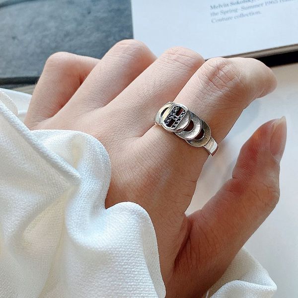 

silvology overlapping rings 925 sterling silver black zircon elegant creative rings for women 925 birthday jewelry gift, Golden;silver