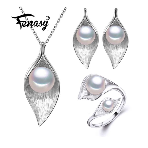 

fenasy nice natural pearl jewelry sets ,925 sterling silver pendant necklace for women pearl earrings 2017 and wedding rings, Black
