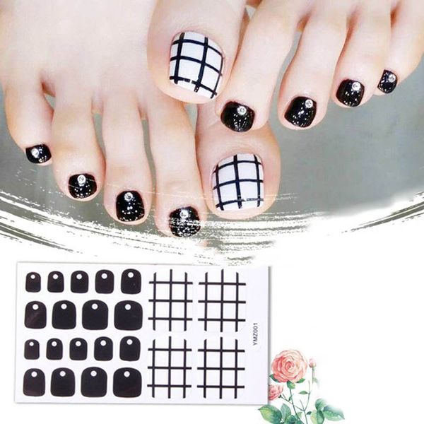 

cartoon toe nail stickers waterproof fashion toe nail wraps art full cover adhesive foil stickers manicure decals, Black
