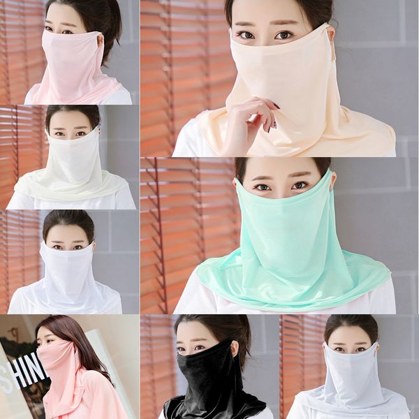 

g3mig summer face neck mask thin scarf veil protection full chiffon face sun protection breathable scarf masks for hiking, Black