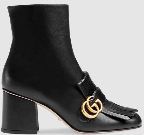 

branded women side zip leather chunky heel ankle boot design hardware fold over fringe rubber sole boot, Blue;gray