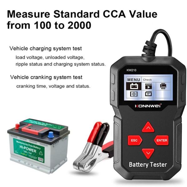 

konnwei kw210 car battery load tester 12v 100-2000 cca professional automotive alternator digital analyzer waveform voltage test