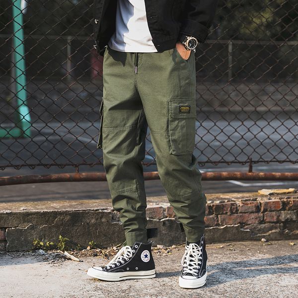 

2019 fashion new men's cargo pants cotton mens joggers hip hop streetwear trousers army black drawstring casual harem pants men