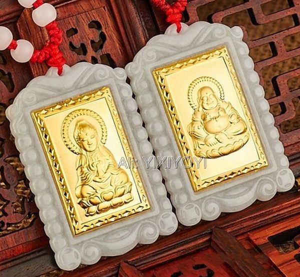

natural grade a jadeite jade + 18k solid gold chinese blessing guanyin buddha amulet pendant + necklace jewelry certificate, Silver