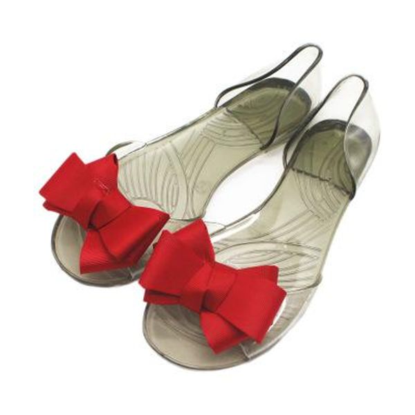

2019 summer flat sandals women bow jelly fish mouth beach casual sandals slip on slippers flat shoes fashion lady clear, Black