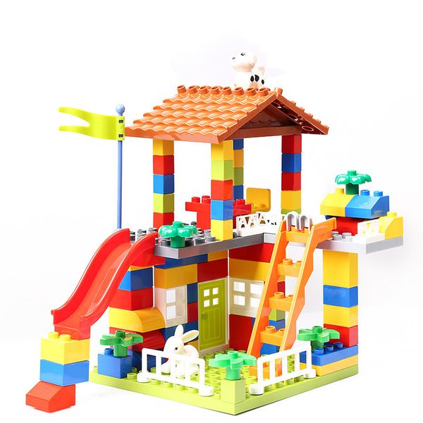 

diy big size slide blocks city house roof big particle building blocks castle model compatible duploedly set bricks kids toys