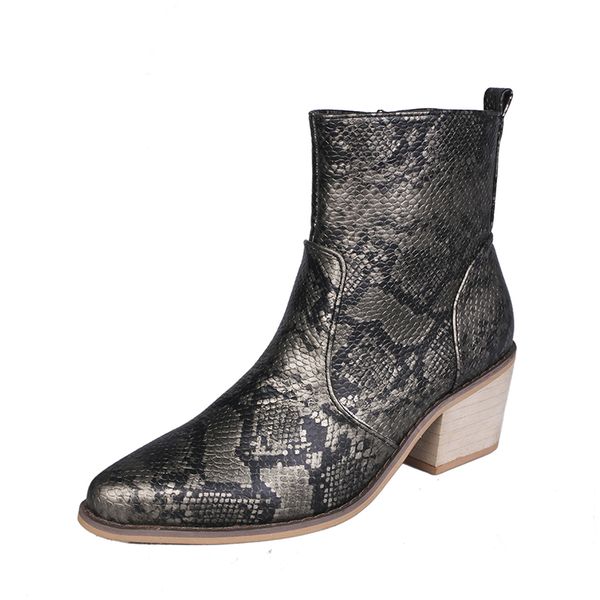 

2019 autumn winter boots women microfiber leather women ankle boots pointed western cowboy chunky square heel, Black