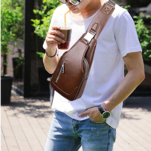 

men chest shoulder bag zipper large capacity pu leather for mobile phone keys c55