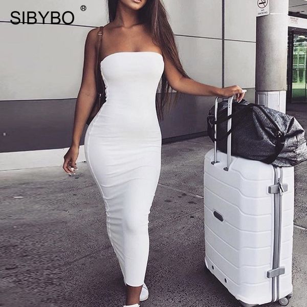 

sibybo off shoulder strapless women dress sleeveless straight long bodycon dress backless casual summer party dress women, Black;gray