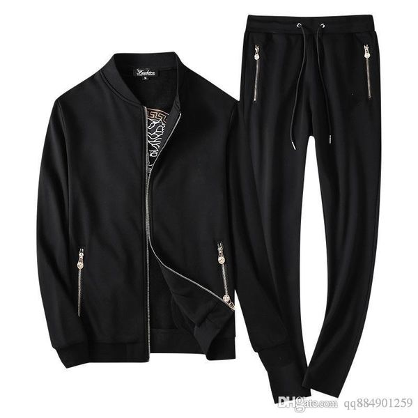 

19ss new fashion black mens suits jogger jackets long sleeve with pants suit hip hop zipper designer tracksuits sportswear plus size -4xl, Gray
