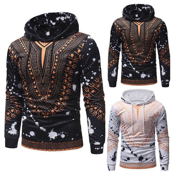 

2019 new men's cotton turn-down collar hoody belt bottom shirts digital printed hat men's sweatshirt slim-type hoodie men, Black